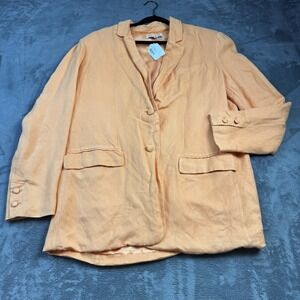 Ashley Park‎ x RTR Blazer Womens Large Orange Linen Blend Coat Designer Chic